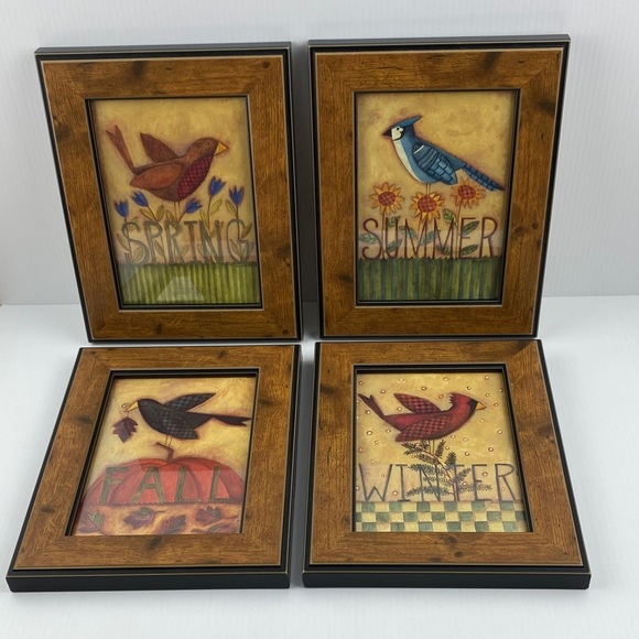 Seasonal Bird Art Prints Set Lot of 4 Pictures - Picture 1 of 9